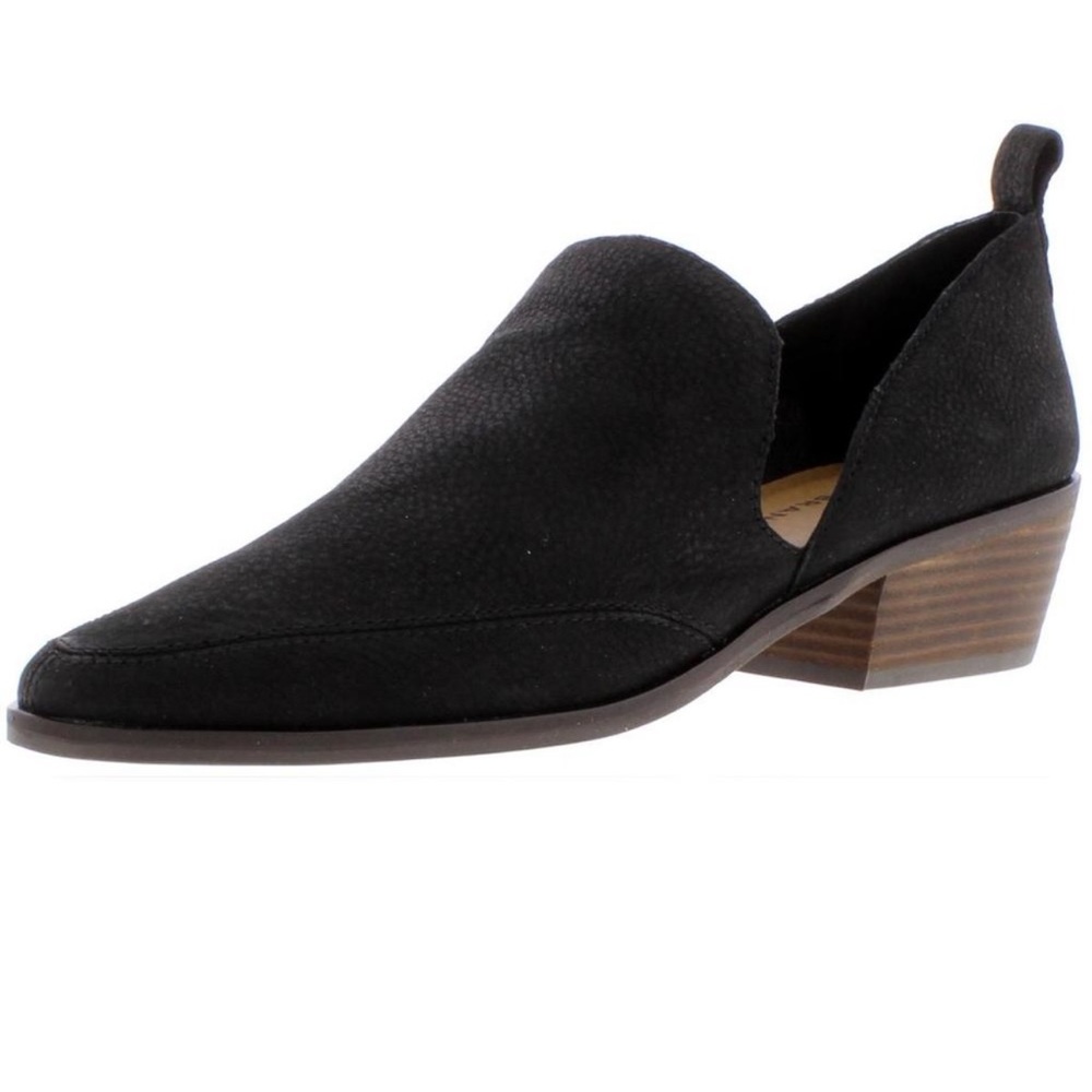 Lucky Brand Womens Mahzan Black Leather Slip On Casual Loafer Heels Shoes NEW